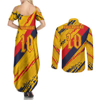 Custom Ecuador Football Couples Matching Summer Maxi Dress and Long Sleeve Button Shirt La Tricolor-100th Anniversary - Wonder Print Shop