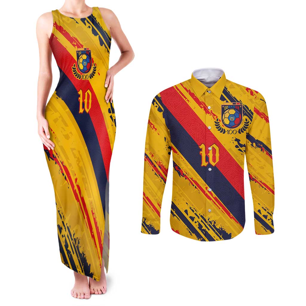 Custom Ecuador Football Couples Matching Tank Maxi Dress and Long Sleeve Button Shirt La Tricolor-100th Anniversary - Wonder Print Shop