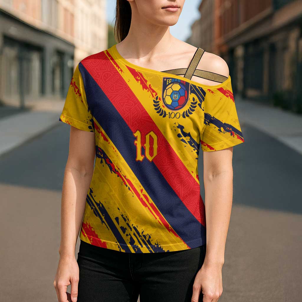 Custom Ecuador Football Cross Shoulder Shirt La Tricolor-100th Anniversary - Wonder Print Shop