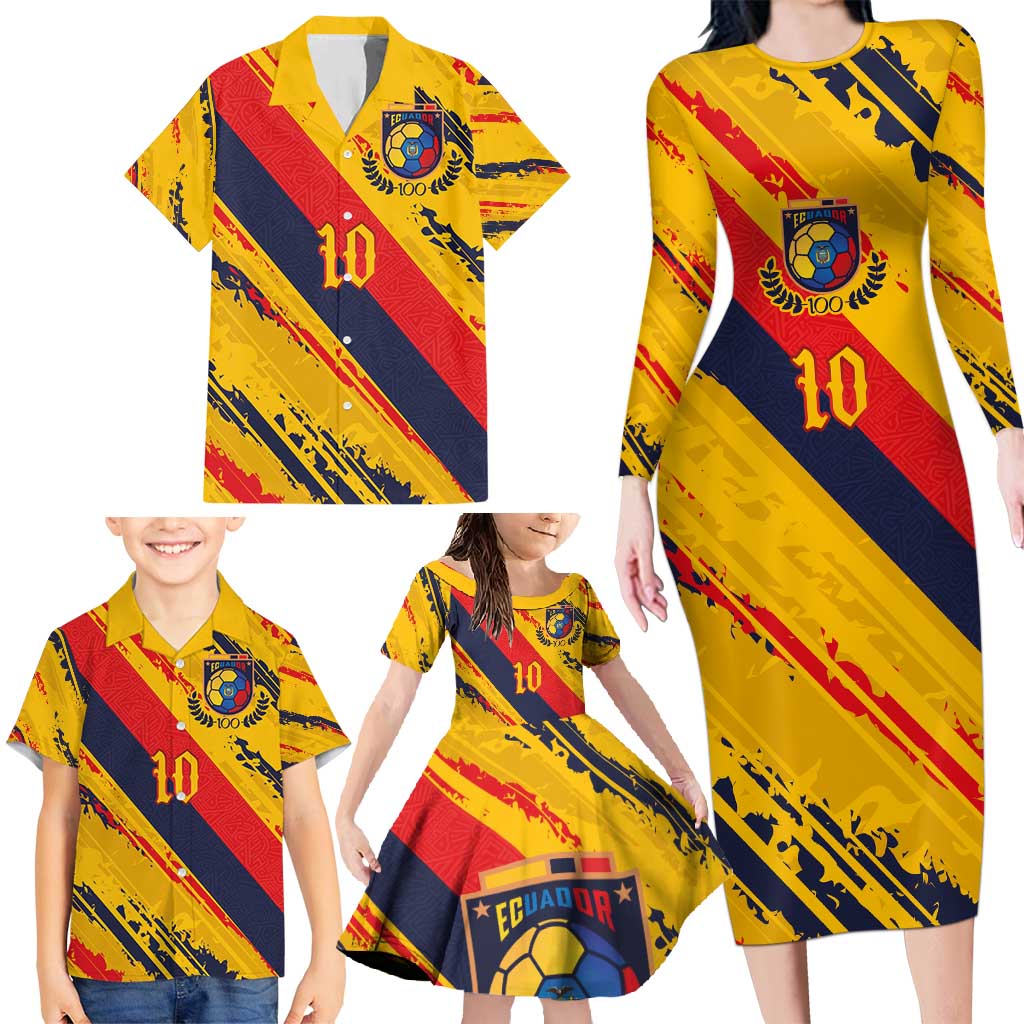 Custom Ecuador Football Family Matching Long Sleeve Bodycon Dress and Hawaiian Shirt La Tricolor-100th Anniversary - Wonder Print Shop
