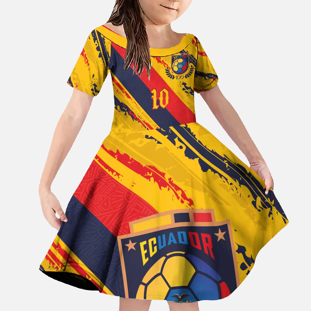 Custom Ecuador Football Family Matching Off The Shoulder Long Sleeve Dress and Hawaiian Shirt La Tricolor-100th Anniversary - Wonder Print Shop