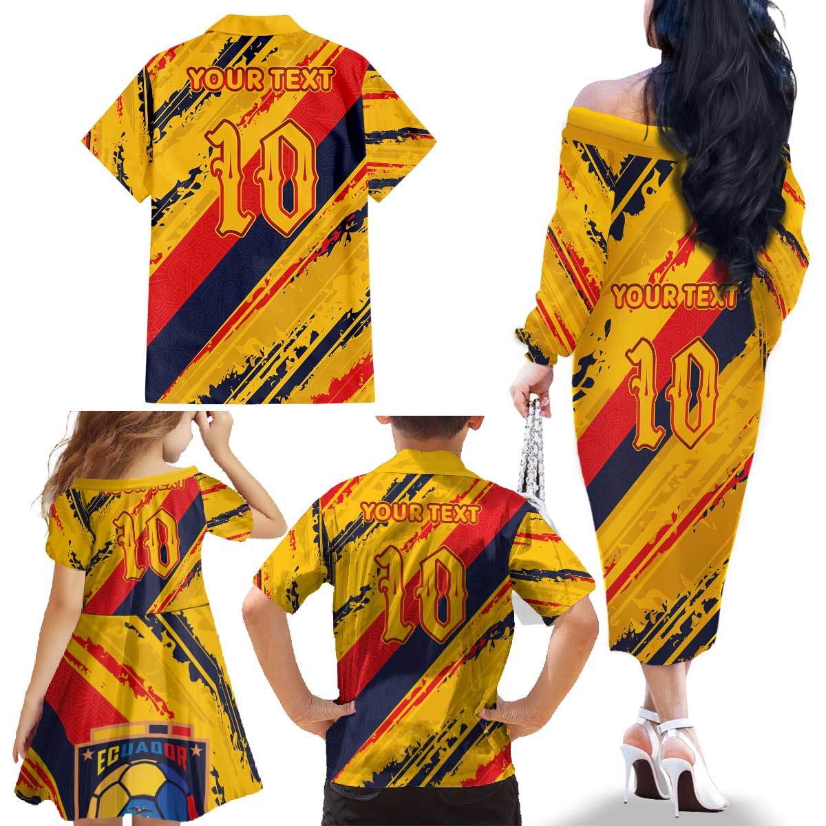 Custom Ecuador Football Family Matching Off The Shoulder Long Sleeve Dress and Hawaiian Shirt La Tricolor-100th Anniversary - Wonder Print Shop