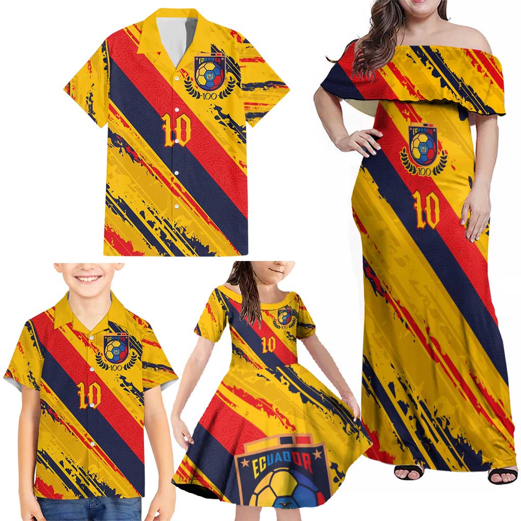 Custom Ecuador Football Family Matching Off Shoulder Maxi Dress and Hawaiian Shirt La Tricolor-100th Anniversary - Wonder Print Shop