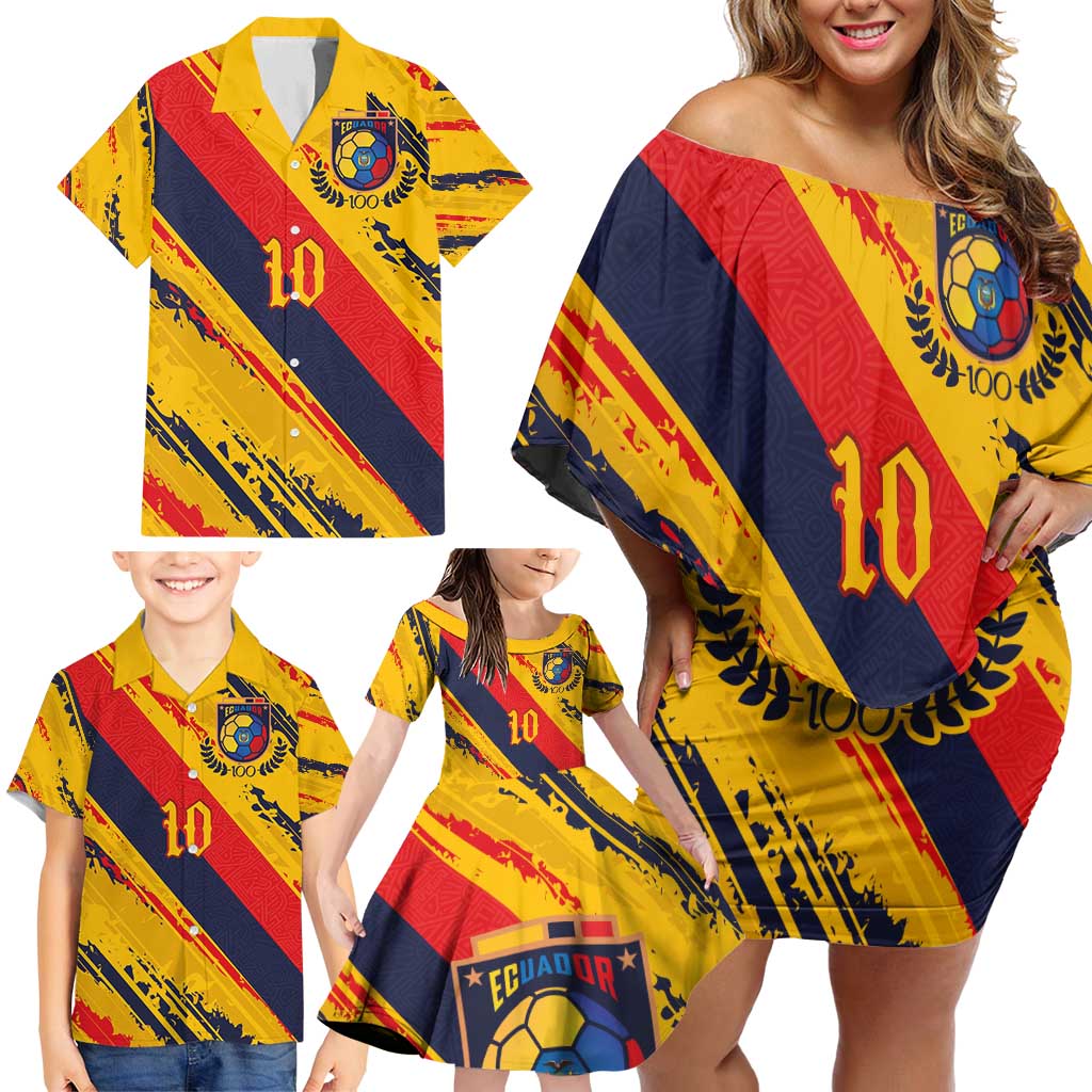 Custom Ecuador Football Family Matching Off Shoulder Short Dress and Hawaiian Shirt La Tricolor-100th Anniversary - Wonder Print Shop