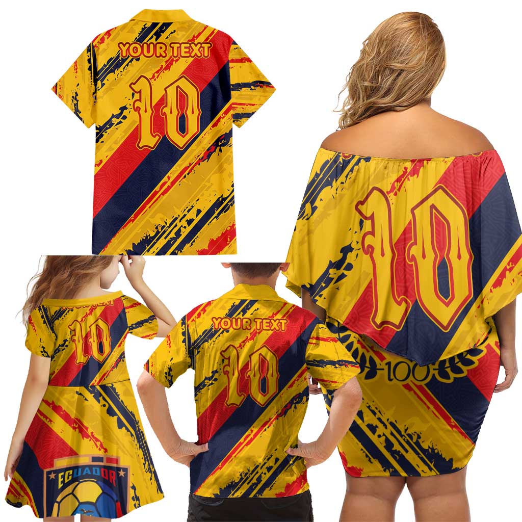 Custom Ecuador Football Family Matching Off Shoulder Short Dress and Hawaiian Shirt La Tricolor-100th Anniversary - Wonder Print Shop