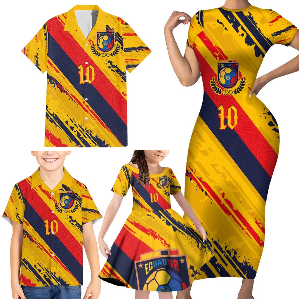 Custom Ecuador Football Family Matching Short Sleeve Bodycon Dress and Hawaiian Shirt La Tricolor-100th Anniversary - Wonder Print Shop