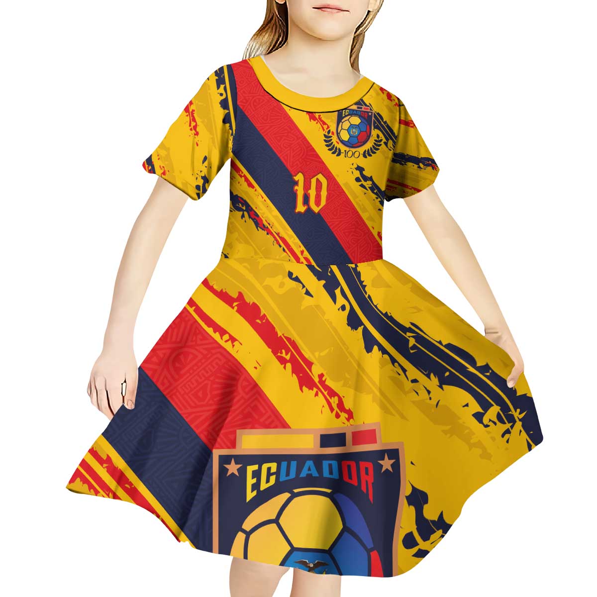 Custom Ecuador Football Kid Short Sleeve Dress La Tricolor-100th Anniversary - Wonder Print Shop