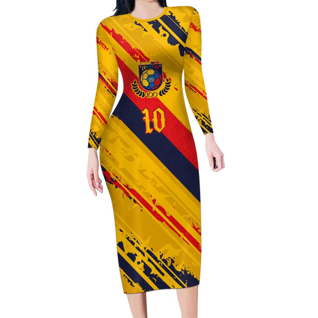 Custom Ecuador Football Long Sleeve Bodycon Dress La Tricolor-100th Anniversary - Wonder Print Shop