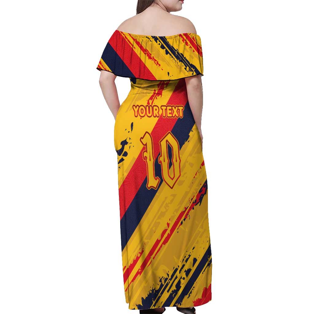Custom Ecuador Football Off Shoulder Maxi Dress La Tricolor-100th Anniversary - Wonder Print Shop