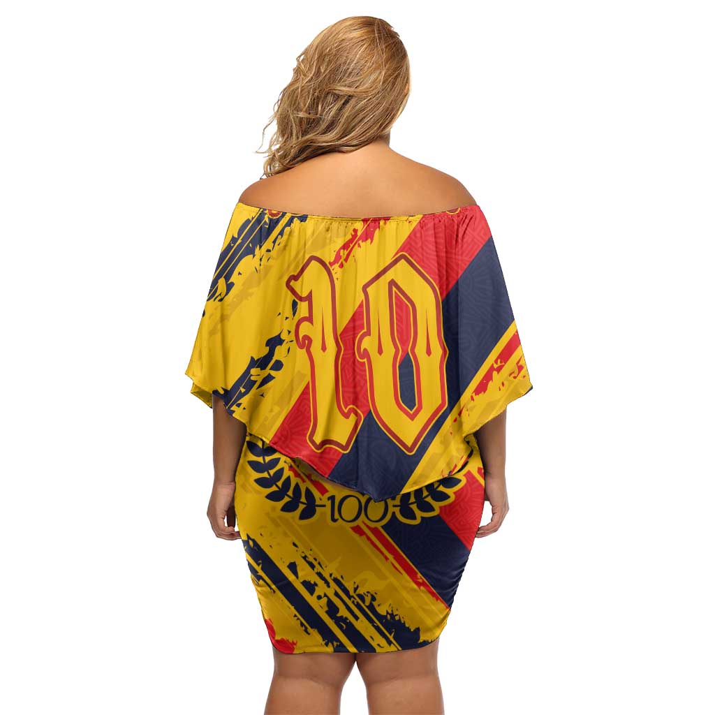 Custom Ecuador Football Off Shoulder Short Dress La Tricolor-100th Anniversary - Wonder Print Shop