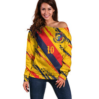 Custom Ecuador Football Off Shoulder Sweater La Tricolor-100th Anniversary - Wonder Print Shop