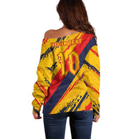 Custom Ecuador Football Off Shoulder Sweater La Tricolor-100th Anniversary - Wonder Print Shop