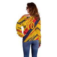 Custom Ecuador Football Off Shoulder Sweater La Tricolor-100th Anniversary - Wonder Print Shop