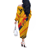Custom Ecuador Football Off The Shoulder Long Sleeve Dress La Tricolor-100th Anniversary - Wonder Print Shop