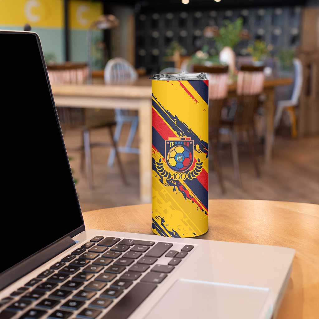Custom Ecuador Football Skinny Tumbler La Tricolor-100th Anniversary - Wonder Print Shop