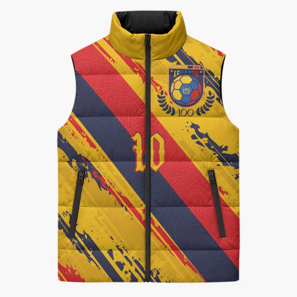 Custom Ecuador Football Sleeveless Puffer Jacket La Tricolor-100th Anniversary - Wonder Print Shop