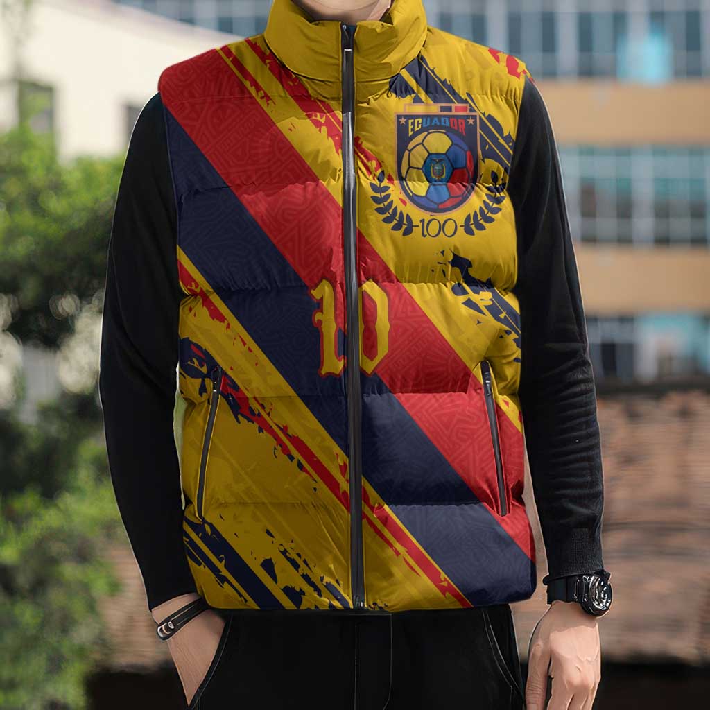 Custom Ecuador Football Sleeveless Puffer Jacket La Tricolor-100th Anniversary - Wonder Print Shop