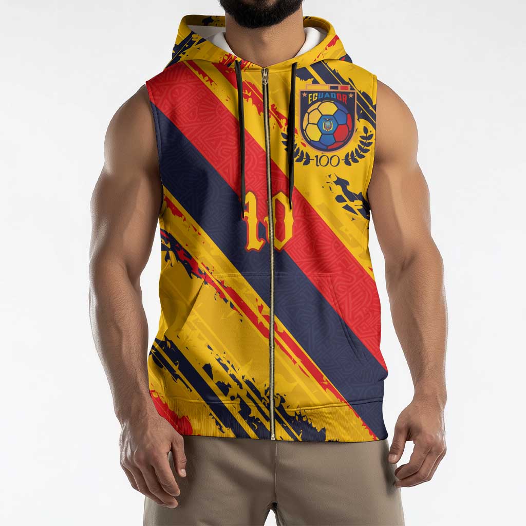 Custom Ecuador Football Sleeveless Zip Hoodie La Tricolor-100th Anniversary - Wonder Print Shop