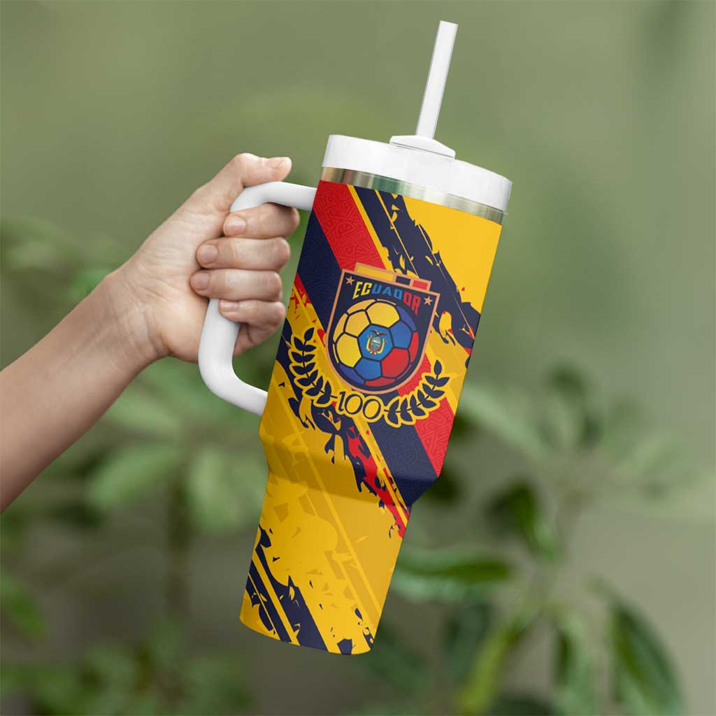 Custom Ecuador Football Tumbler With Handle La Tricolor-100th Anniversary - Wonder Print Shop