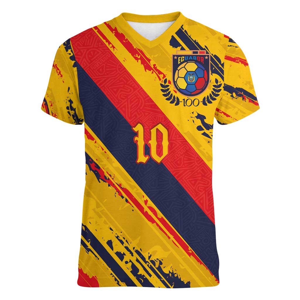 Custom Ecuador Football Women V-Neck T-Shirt La Tricolor-100th Anniversary - Wonder Print Shop
