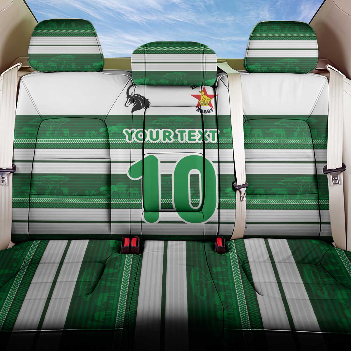Custom Zimbabwe Rugby Back Car Seat Cover African Heritage Stripes Style - Wonder Print Shop