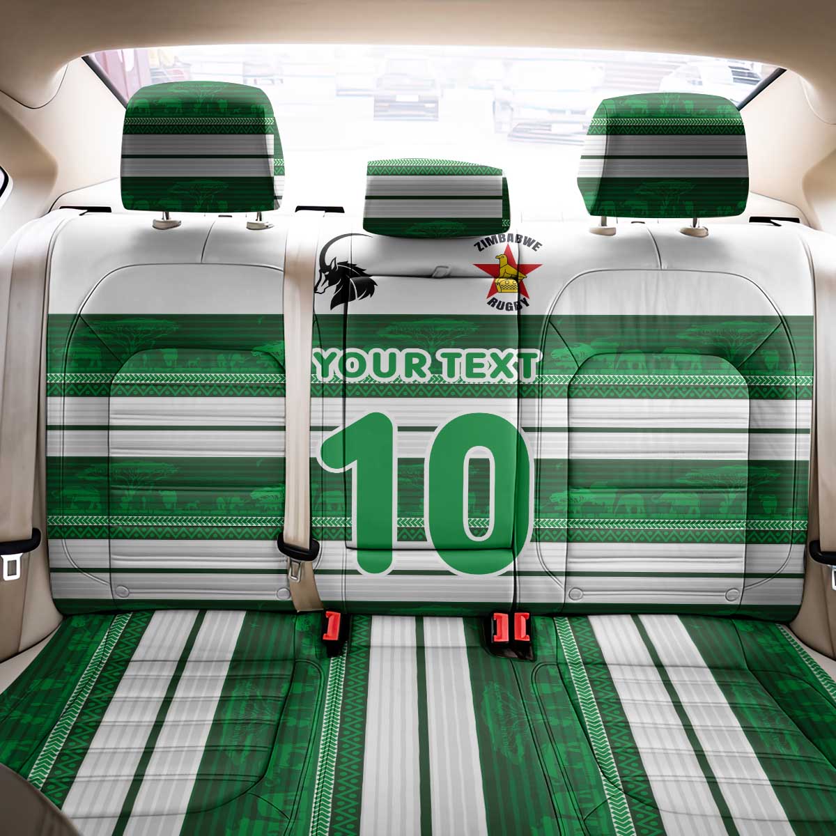 Custom Zimbabwe Rugby Back Car Seat Cover African Heritage Stripes Style - Wonder Print Shop