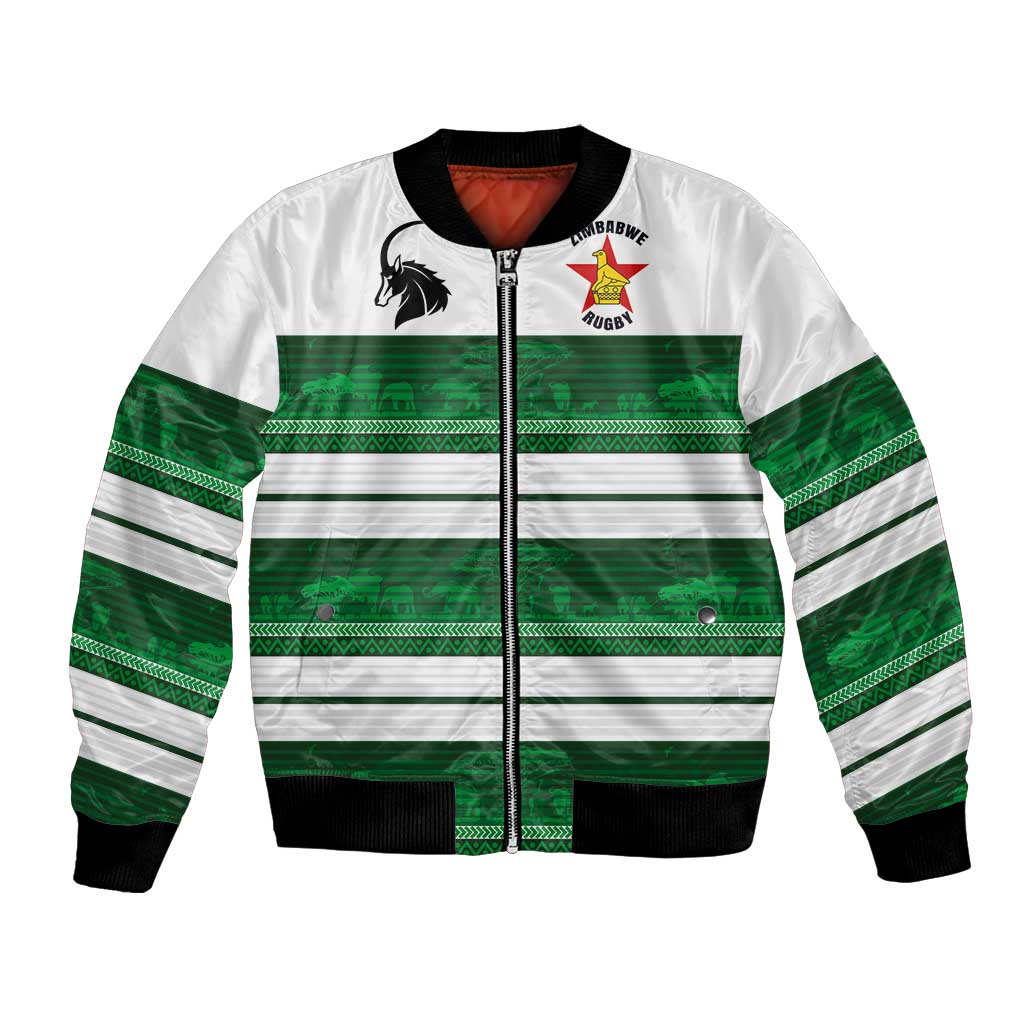 Custom Zimbabwe Rugby Bomber Jacket African Heritage Stripes Style - Wonder Print Shop
