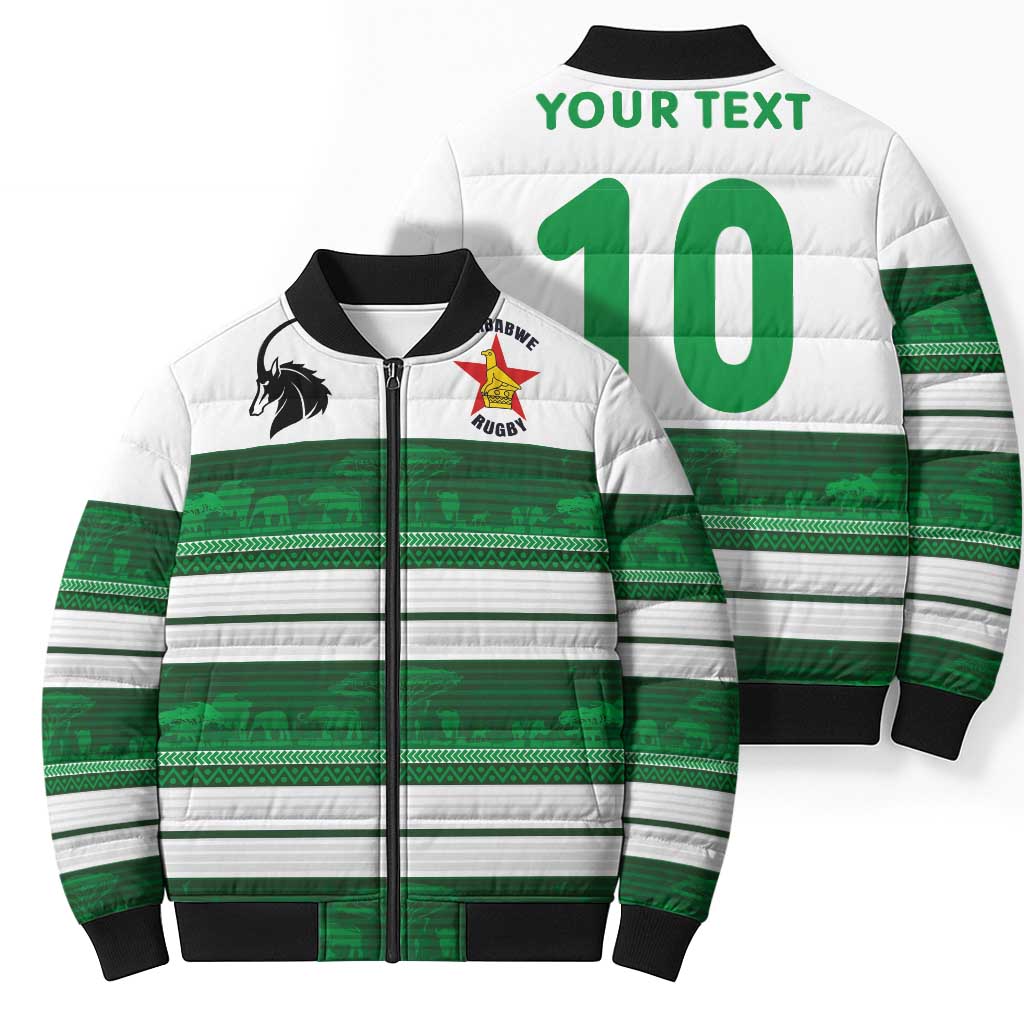Custom Zimbabwe Rugby Bomber Puffer Jacket African Heritage Stripes Style - Wonder Print Shop