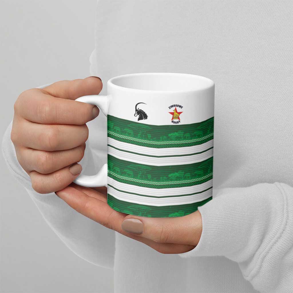 Custom Zimbabwe Rugby Ceramic Mug African Heritage Stripes Style - Wonder Print Shop