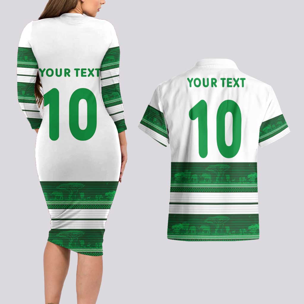 Custom Zimbabwe Rugby Couples Matching Long Sleeve Bodycon Dress and Hawaiian Shirt African Heritage Stripes Style - Wonder Print Shop