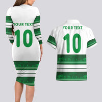 Custom Zimbabwe Rugby Couples Matching Long Sleeve Bodycon Dress and Hawaiian Shirt African Heritage Stripes Style - Wonder Print Shop