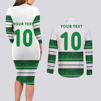 Custom Zimbabwe Rugby Couples Matching Long Sleeve Bodycon Dress and Long Sleeve Button Shirt African Heritage Stripes Style - Wonder Print Shop