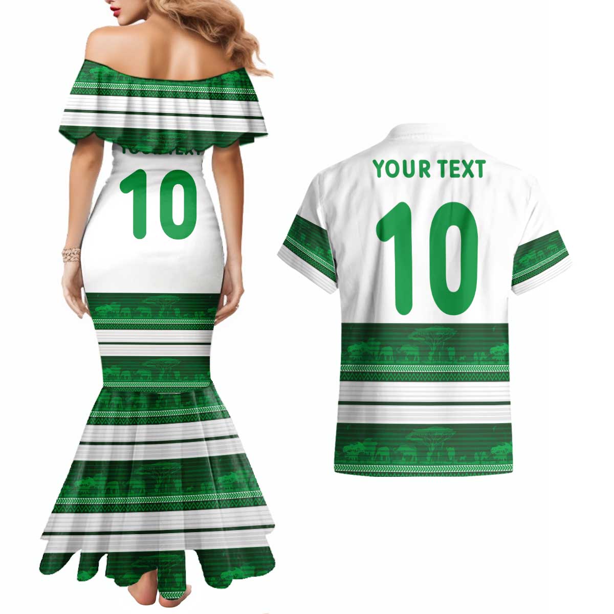 Custom Zimbabwe Rugby Couples Matching Mermaid Dress and Hawaiian Shirt African Heritage Stripes Style - Wonder Print Shop