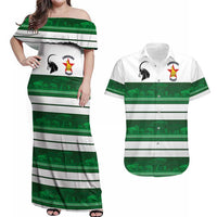 Custom Zimbabwe Rugby Couples Matching Off Shoulder Maxi Dress and Hawaiian Shirt African Heritage Stripes Style - Wonder Print Shop