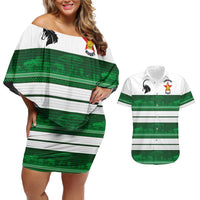 Custom Zimbabwe Rugby Couples Matching Off Shoulder Short Dress and Hawaiian Shirt African Heritage Stripes Style - Wonder Print Shop