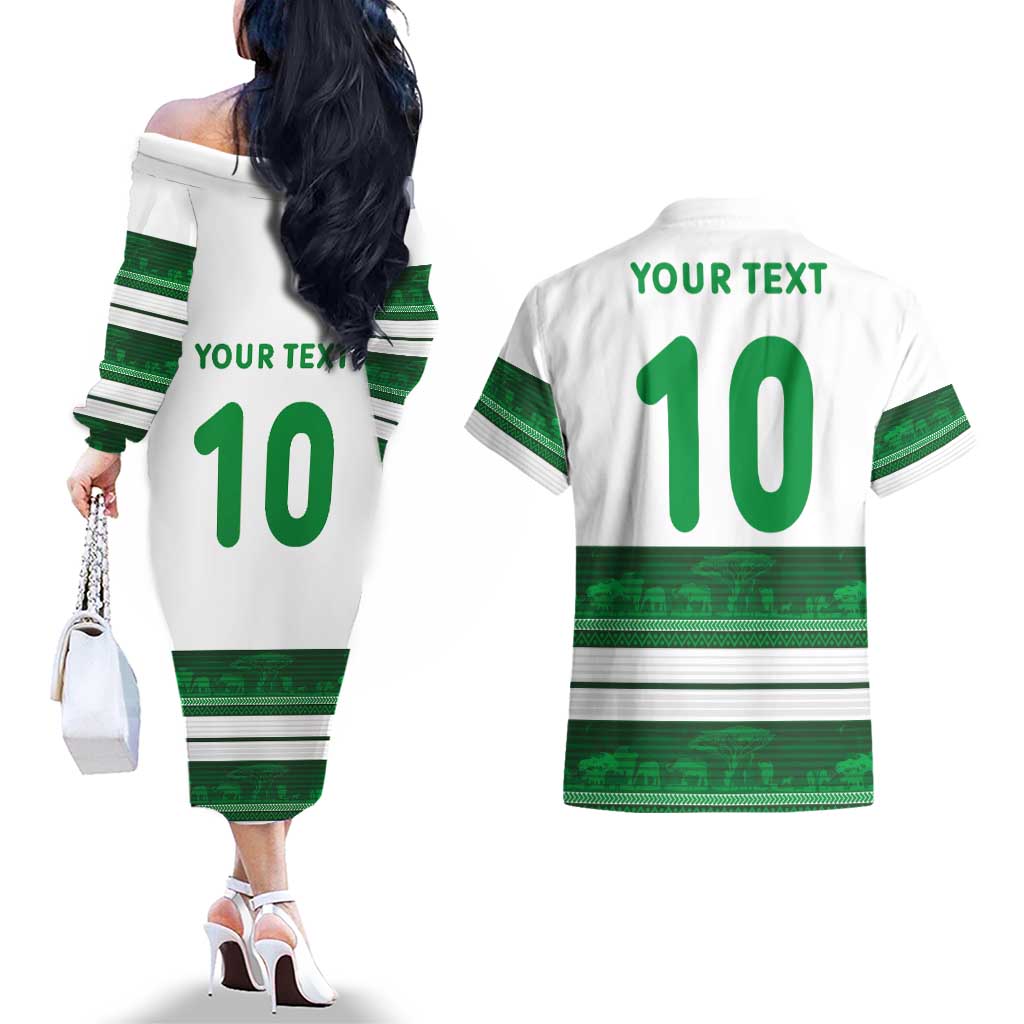 Custom Zimbabwe Rugby Couples Matching Off The Shoulder Long Sleeve Dress and Hawaiian Shirt African Heritage Stripes Style - Wonder Print Shop