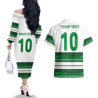 Custom Zimbabwe Rugby Couples Matching Off The Shoulder Long Sleeve Dress and Hawaiian Shirt African Heritage Stripes Style - Wonder Print Shop