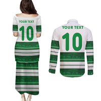 Custom Zimbabwe Rugby Couples Matching Puletasi and Long Sleeve Button Shirt African Heritage Stripes Style - Wonder Print Shop