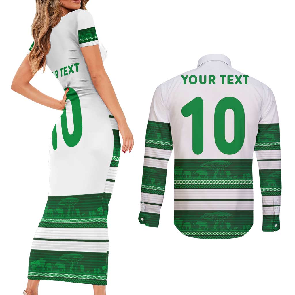 Custom Zimbabwe Rugby Couples Matching Short Sleeve Bodycon Dress and Long Sleeve Button Shirt African Heritage Stripes Style - Wonder Print Shop