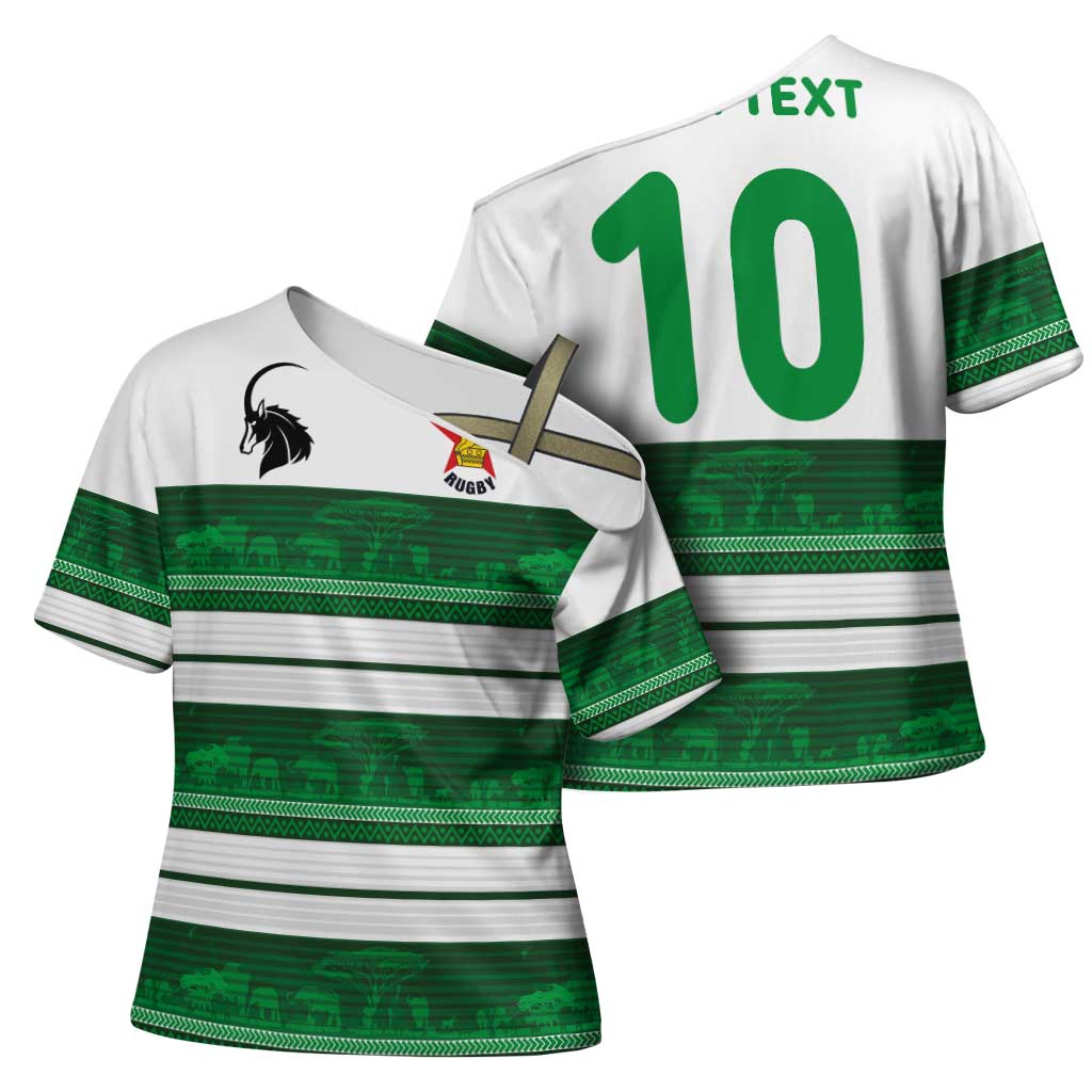 Custom Zimbabwe Rugby Cross Shoulder Shirt African Heritage Stripes Style - Wonder Print Shop