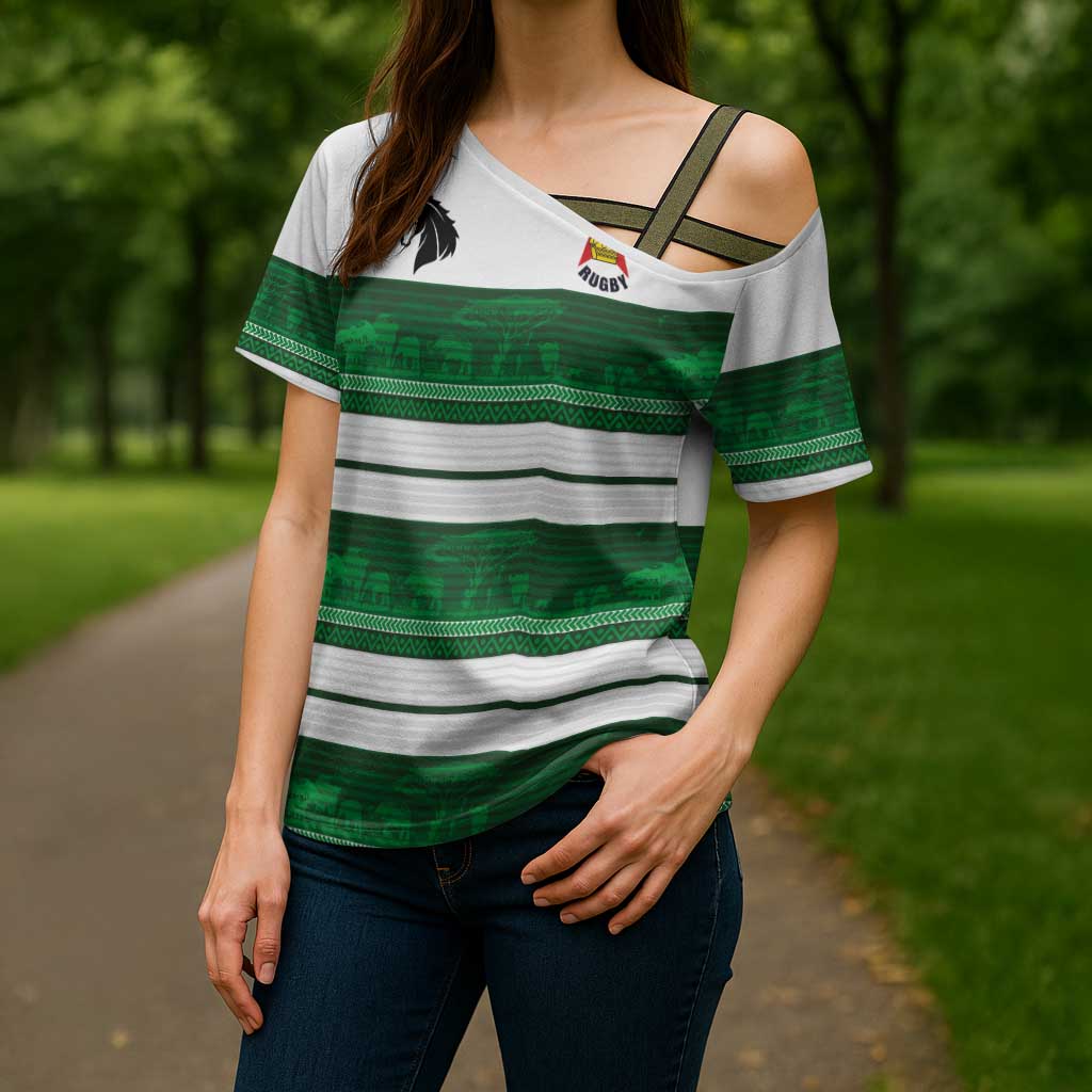 Custom Zimbabwe Rugby Cross Shoulder Shirt African Heritage Stripes Style - Wonder Print Shop