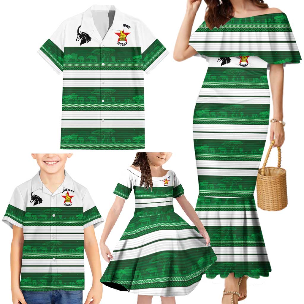 Custom Zimbabwe Rugby Family Matching Mermaid Dress and Hawaiian Shirt African Heritage Stripes Style - Wonder Print Shop