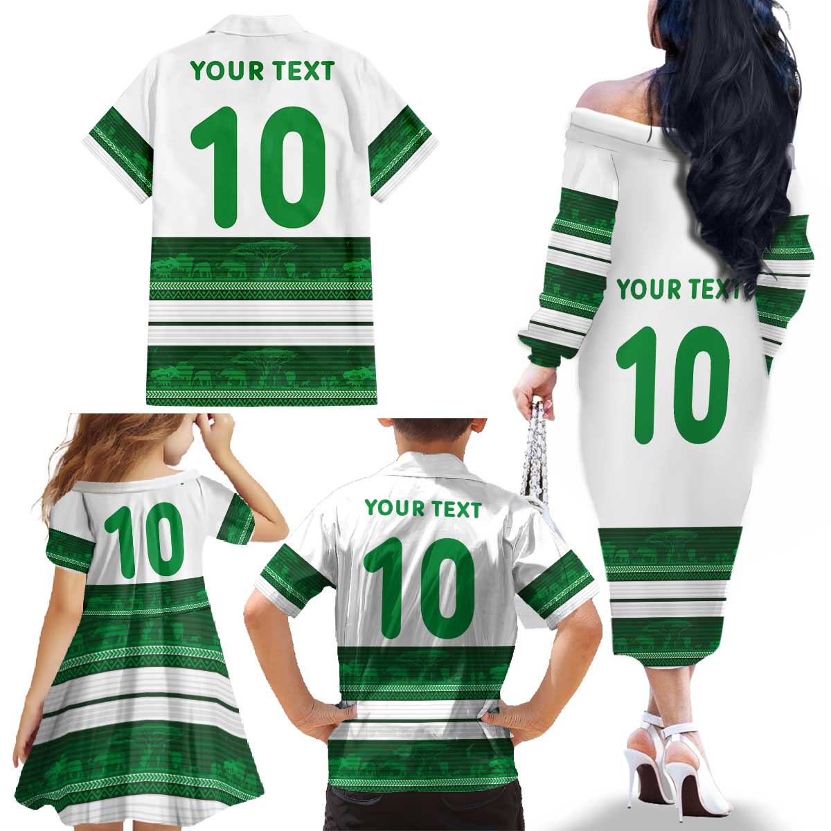 Custom Zimbabwe Rugby Family Matching Off The Shoulder Long Sleeve Dress and Hawaiian Shirt African Heritage Stripes Style - Wonder Print Shop