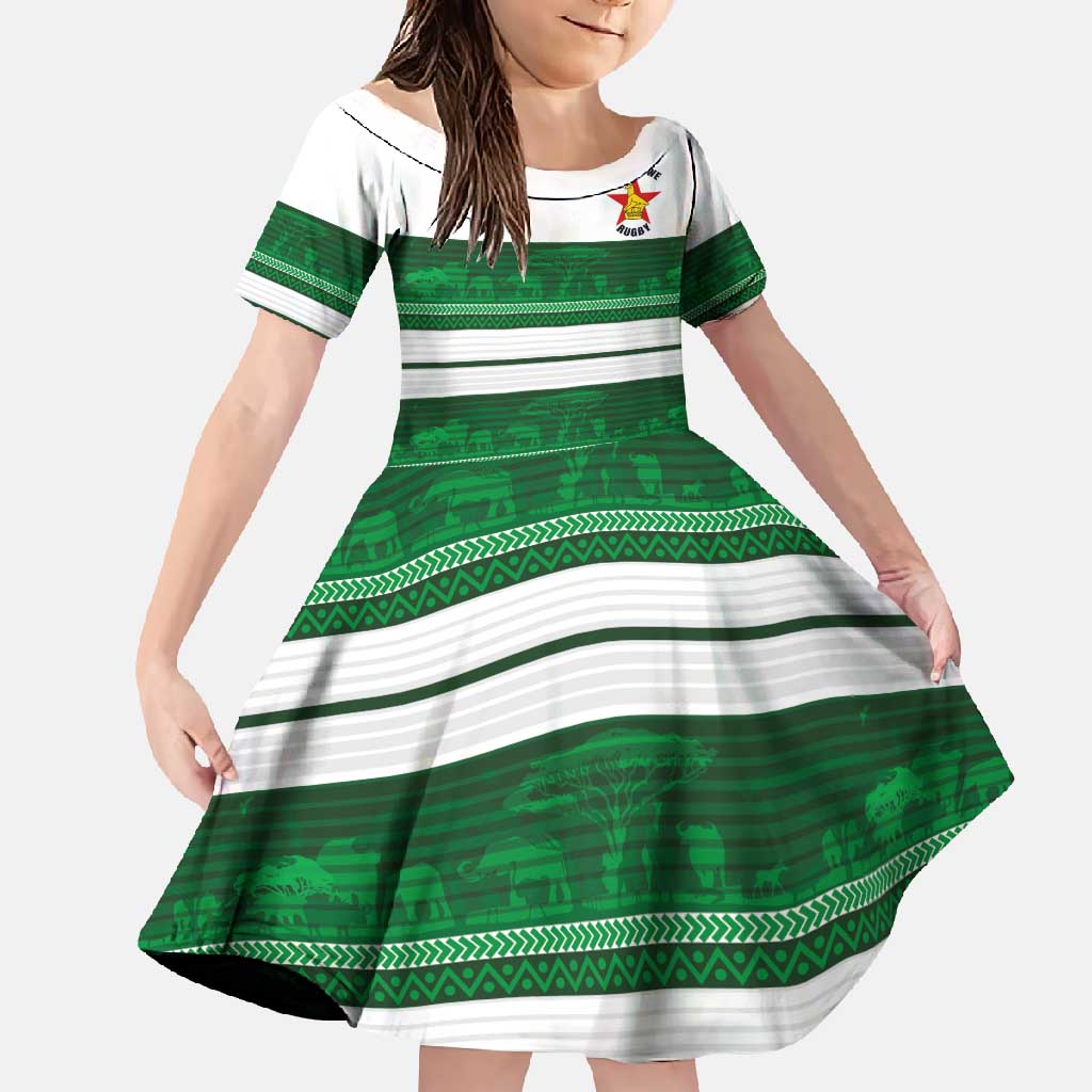 Custom Zimbabwe Rugby Family Matching Off Shoulder Maxi Dress and Hawaiian Shirt African Heritage Stripes Style - Wonder Print Shop