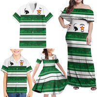 Custom Zimbabwe Rugby Family Matching Off Shoulder Maxi Dress and Hawaiian Shirt African Heritage Stripes Style - Wonder Print Shop