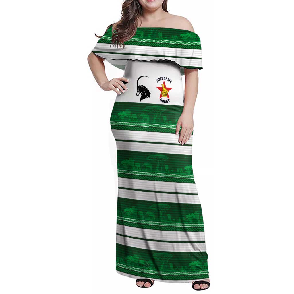 Custom Zimbabwe Rugby Family Matching Off Shoulder Maxi Dress and Hawaiian Shirt African Heritage Stripes Style - Wonder Print Shop