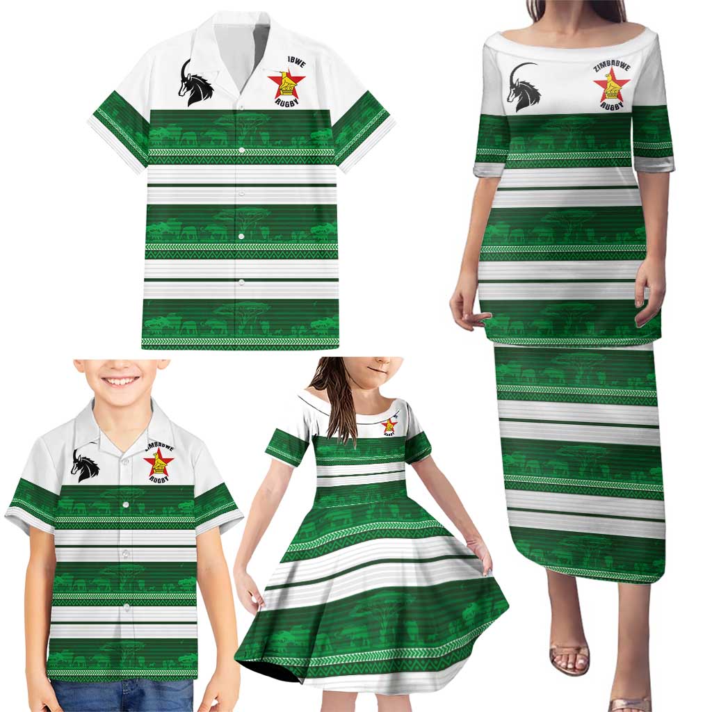Custom Zimbabwe Rugby Family Matching Puletasi and Hawaiian Shirt African Heritage Stripes Style - Wonder Print Shop