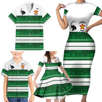 Custom Zimbabwe Rugby Family Matching Short Sleeve Bodycon Dress and Hawaiian Shirt African Heritage Stripes Style - Wonder Print Shop