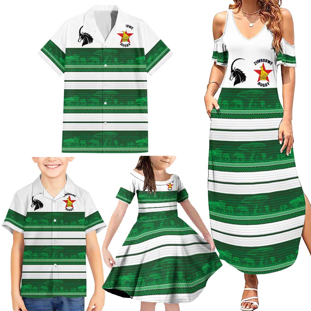 Custom Zimbabwe Rugby Family Matching Summer Maxi Dress and Hawaiian Shirt African Heritage Stripes Style - Wonder Print Shop