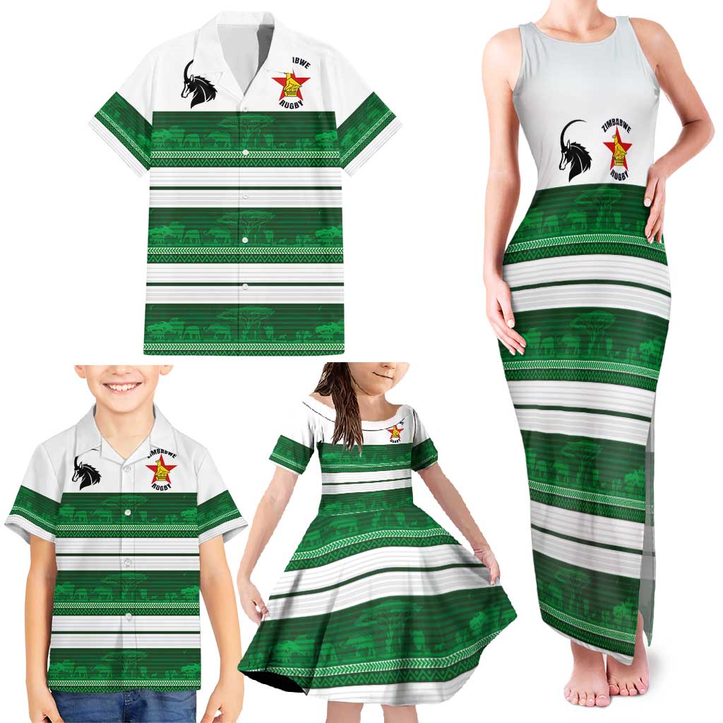 Custom Zimbabwe Rugby Family Matching Tank Maxi Dress and Hawaiian Shirt African Heritage Stripes Style - Wonder Print Shop